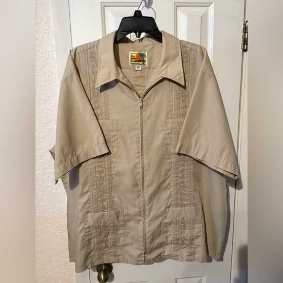 Haband Other - Guayabera Tan Short Sleeve Zip Front